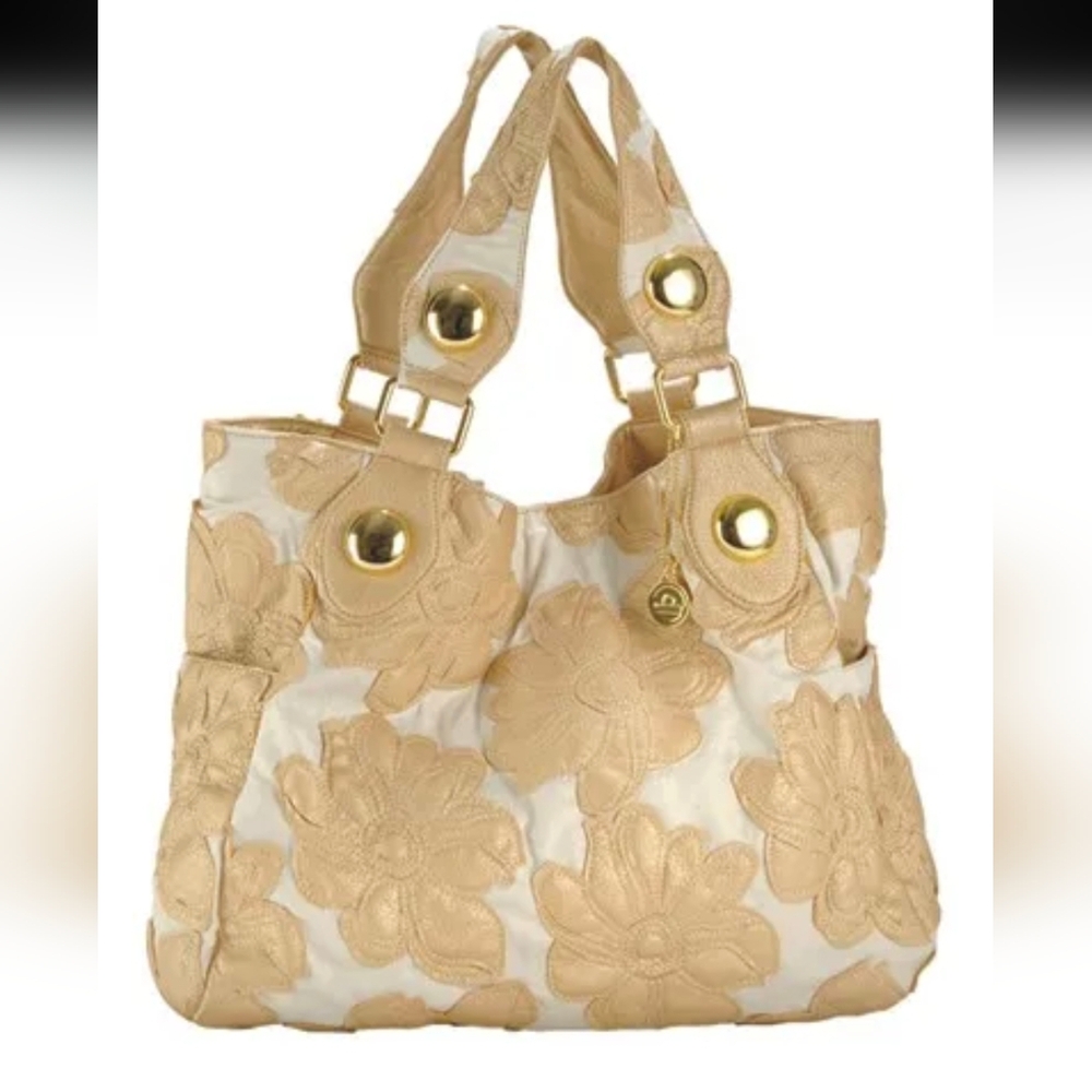 Big Buddha Floral Bag Tan Cut-outs Gold Hardware